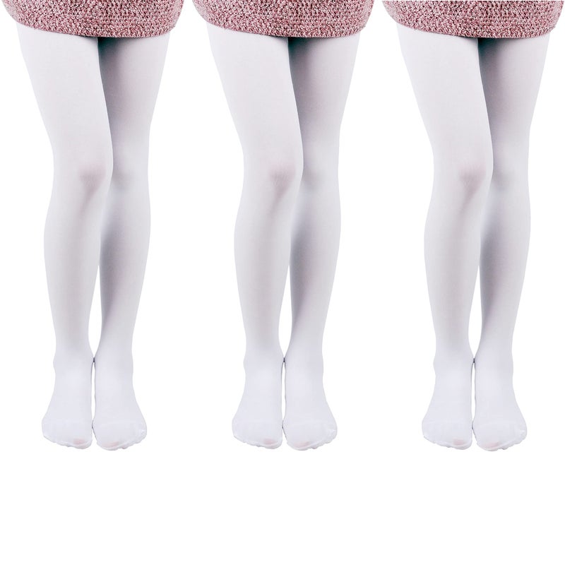 EVERSWE 3 Pairs Pack Girls Microfiber Tights (White, 4-6) - Image 1